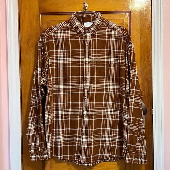 ASOS Other - ASOS Design Brown White Plaid Cotton Long Sleeve Button Down Shirt Men’s Medium